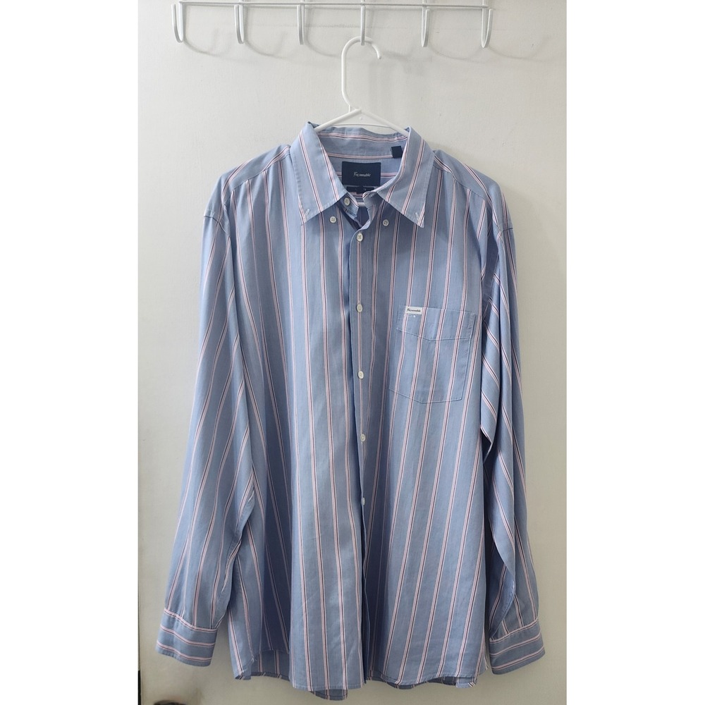 Faconnable Classique Mens XL Blue Pink Striped Long Sleeve Button Down Shirt